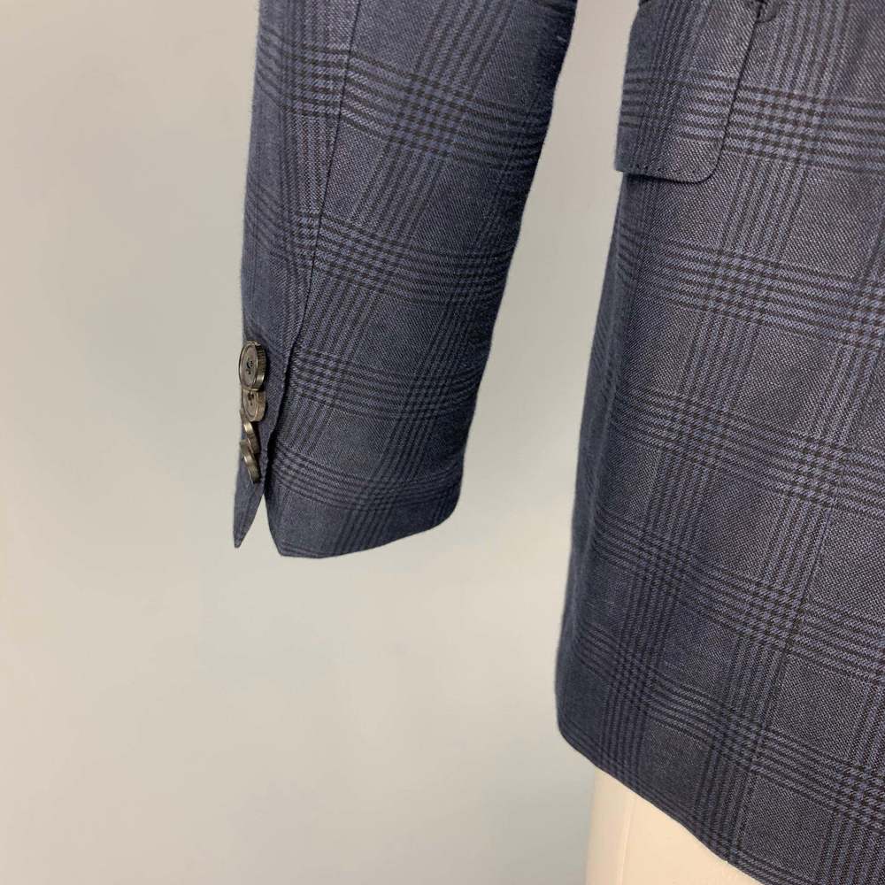 SALVATORE FERRAGAMO Navy Plaid Linen Blend Notch Lapel Sport Coat - Picture 5 of 8